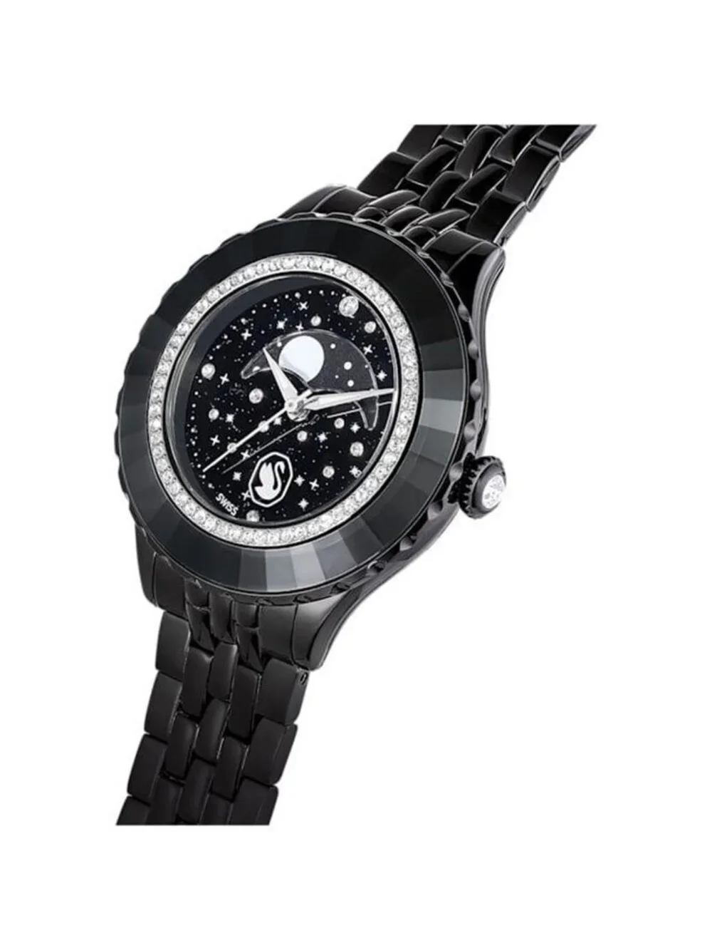 NWT Swarovski Octea Moon Quartz Black Dial Watch
